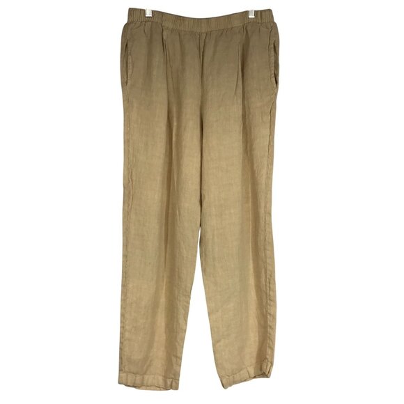 MARC +WARE - WOMEN'S MEDIUM PETITE - BEIGE ELASTIC WAIST 100% LINEN PULL-ON PANT - Picture 1 of 8